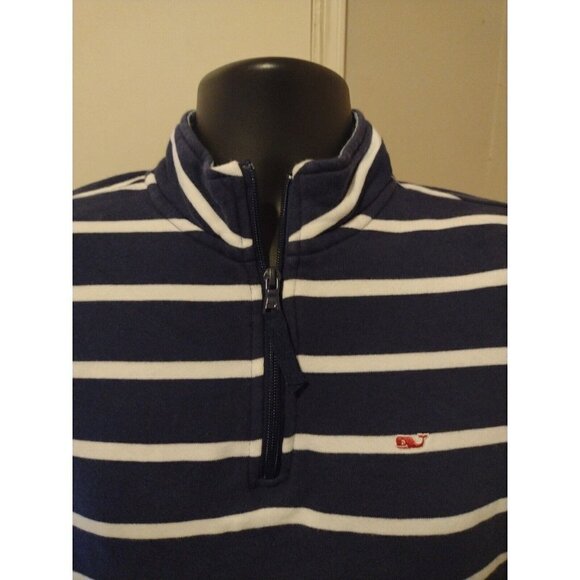 Vineyard Vines Men's Size XS Navy Blue Striped 1/4 Zip Sweater Cotton - Picture 2 of 11